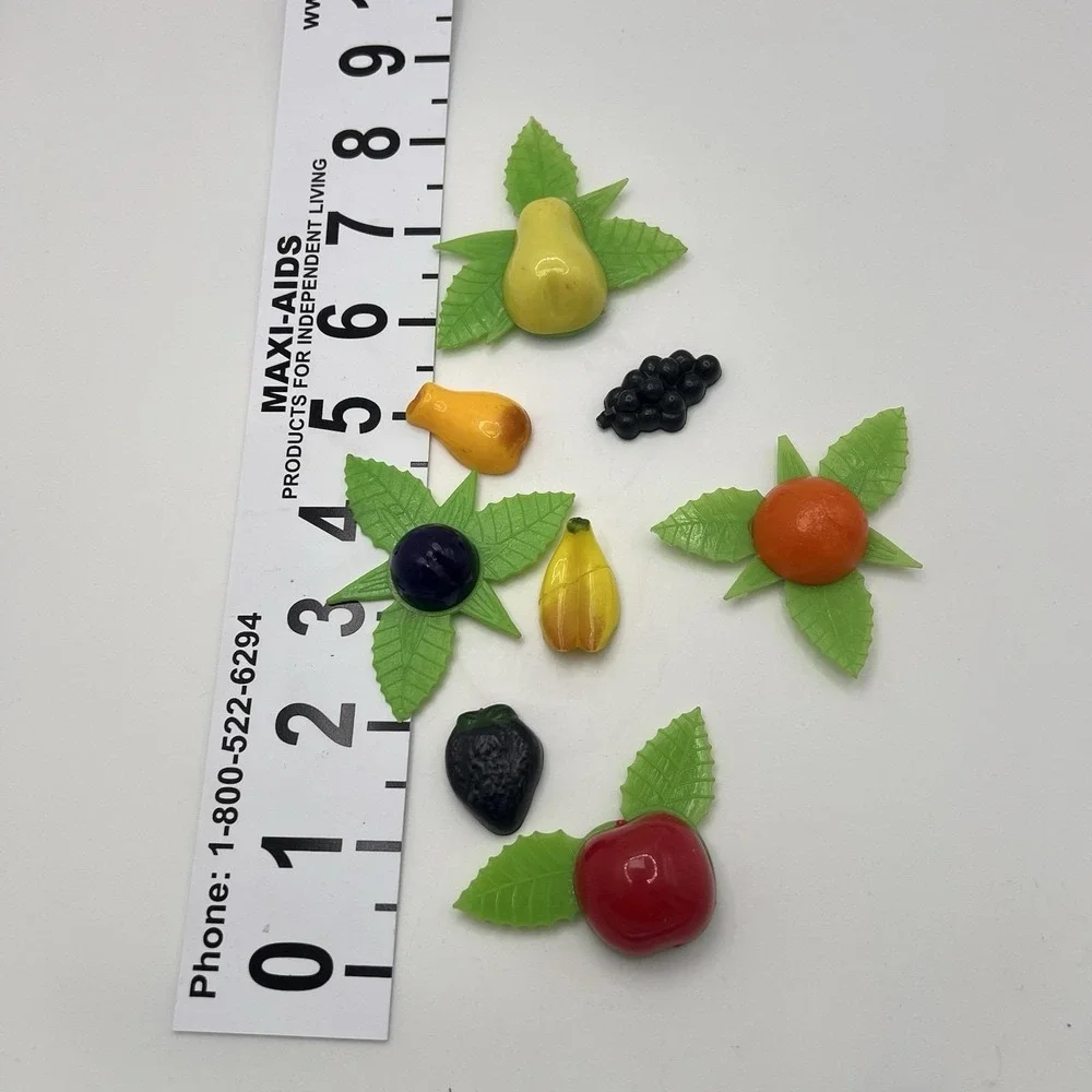 Vintage 60's Lot of 8 Refrigerator Retro  Magnets Fruit & Flowers Kitschy Groovy